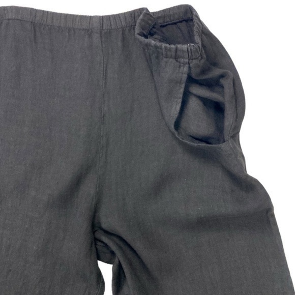 Dear Friends Linen Pants Womens Size M Black Cropped Cargo Pearl Buttons Trouser - Picture 4 of 15